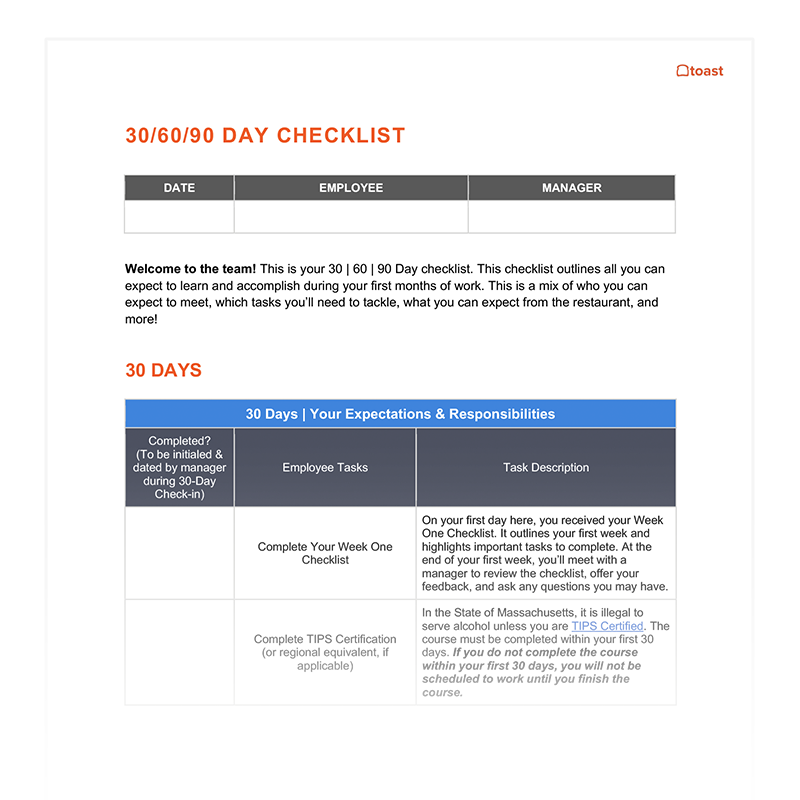 30-60-90-Day Checklist
