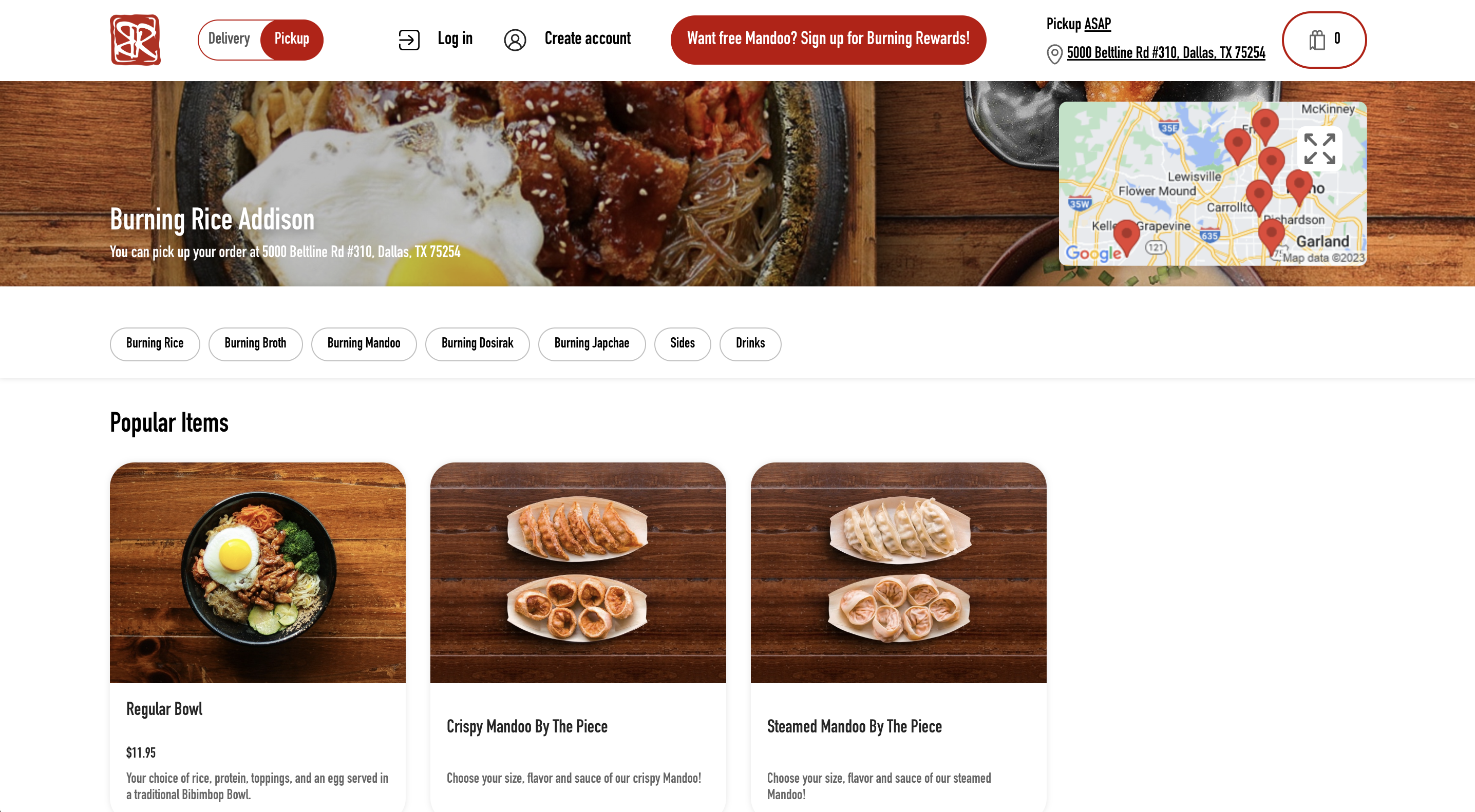 Burning Rice's online order platform, powered by Toast Online Ordering Pro
