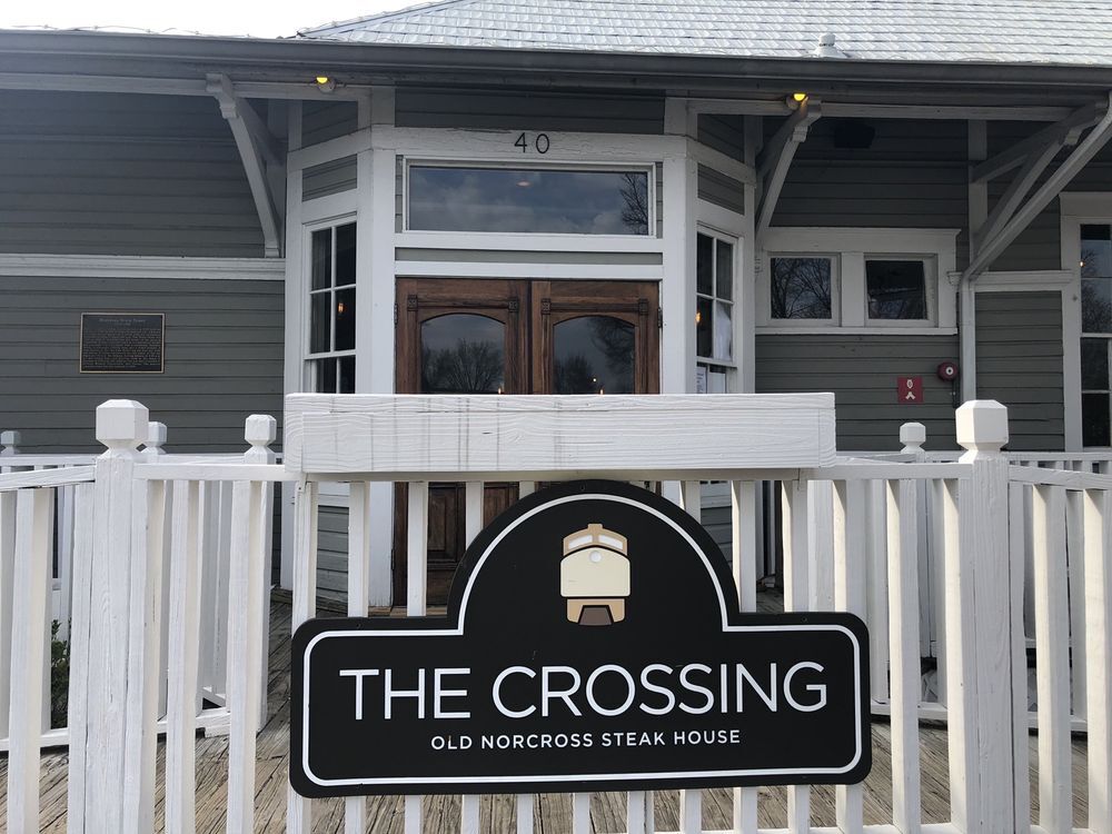 Front door of tThe Crossing, an Old Norcross steakhouse