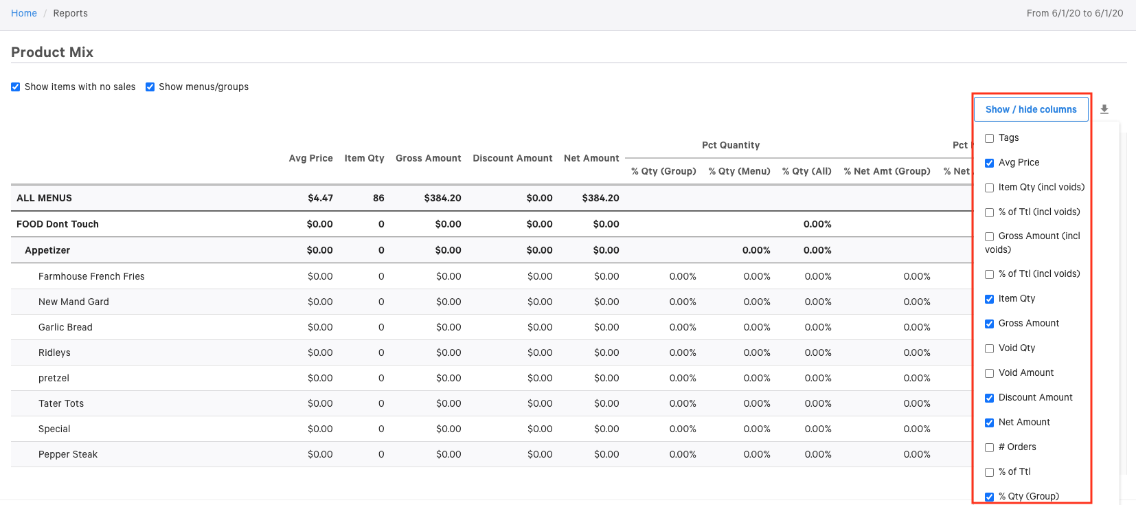 Performance by Top Selling Items Report