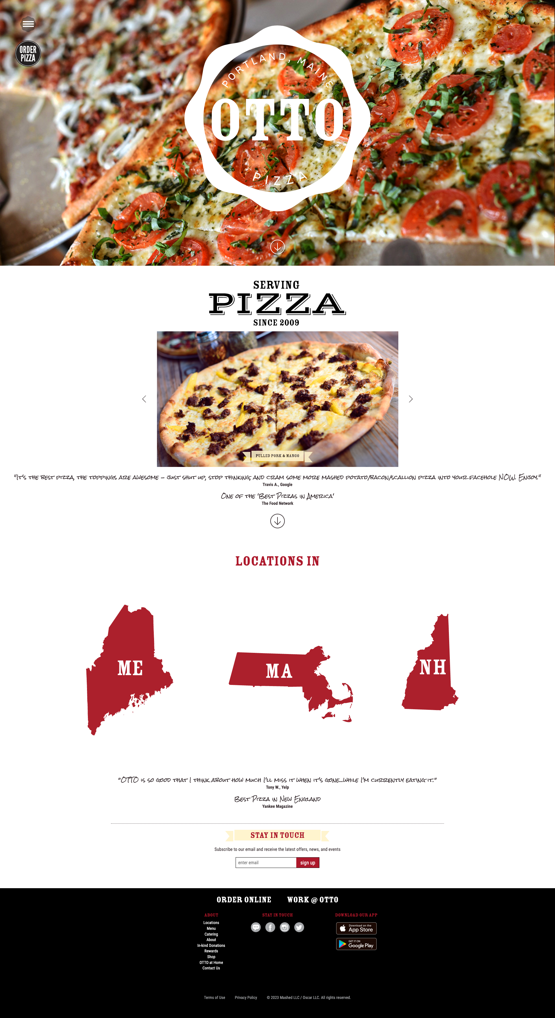 A full-page screenshot of the OTTO Pizza website