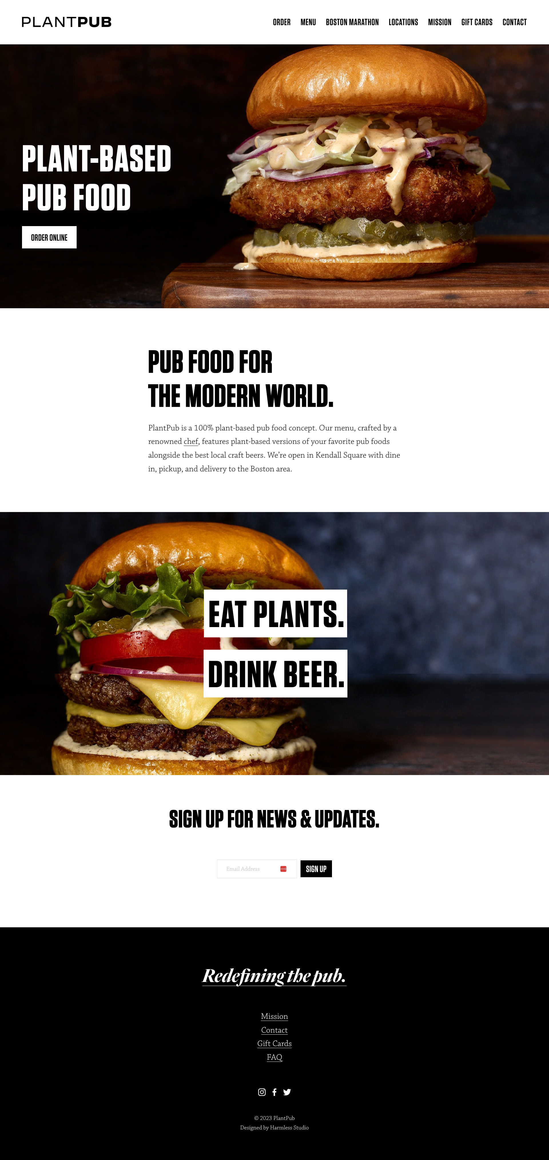 A full-page screenshot of the PlantPub website