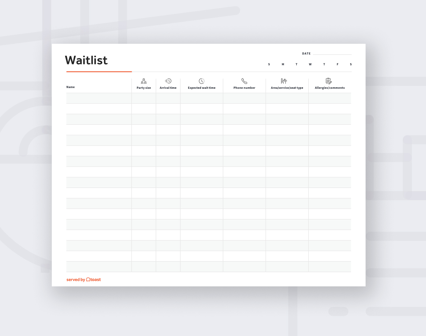 Free Restaurant Waitlist Template Toast Toast POS