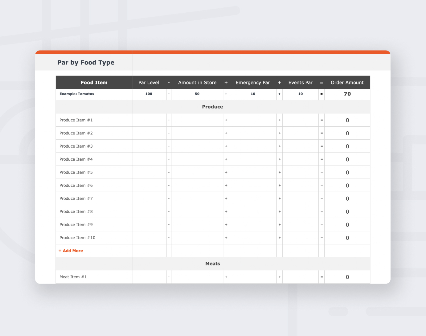 food inventory template excel