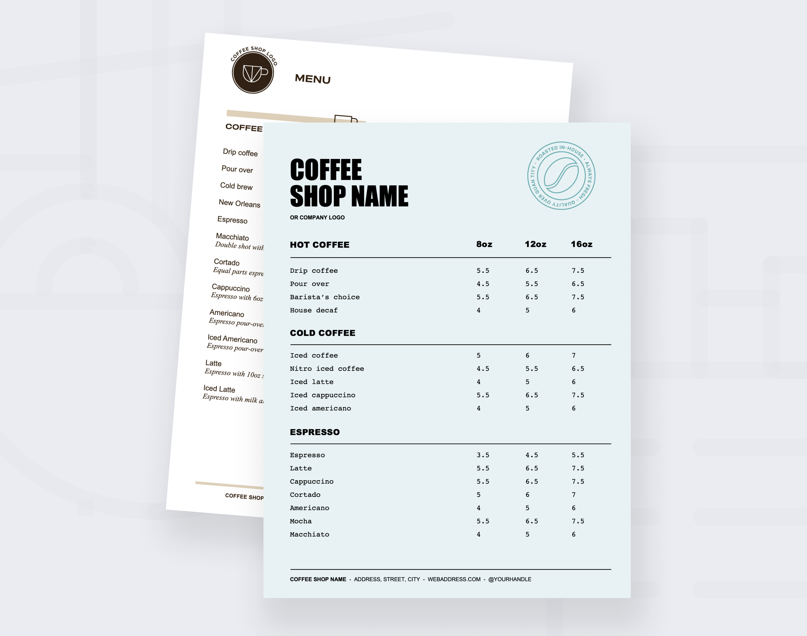 coffee shop menu templates