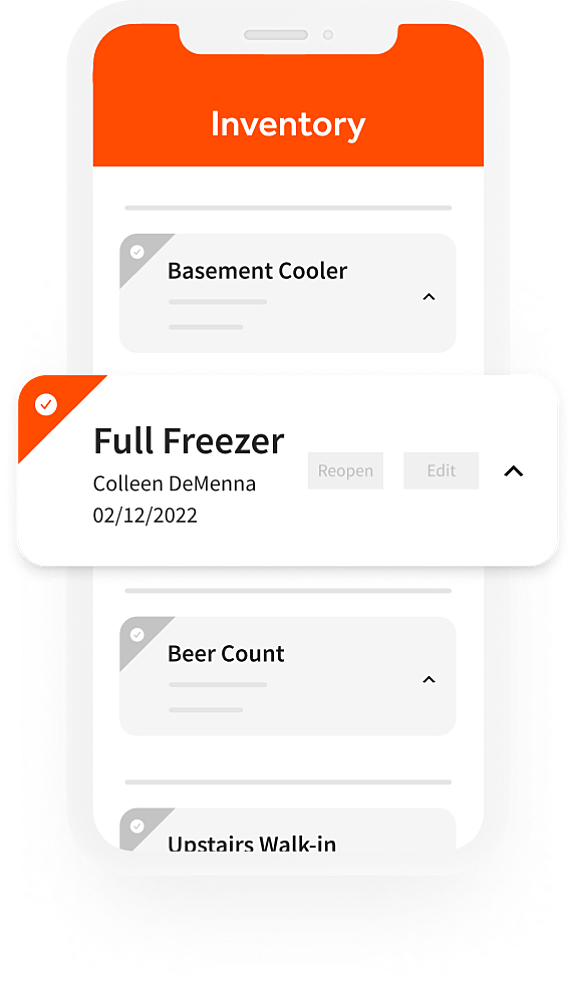 Mobile screen showing inventory and individual freezer counts