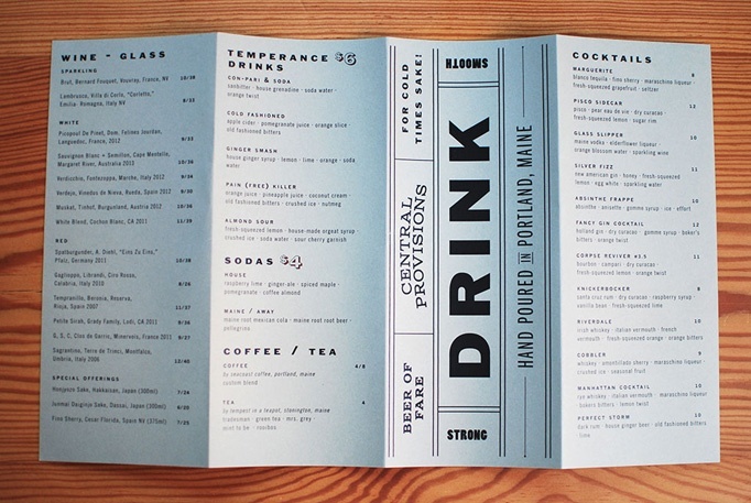 Differentiate between bar menu and food menu