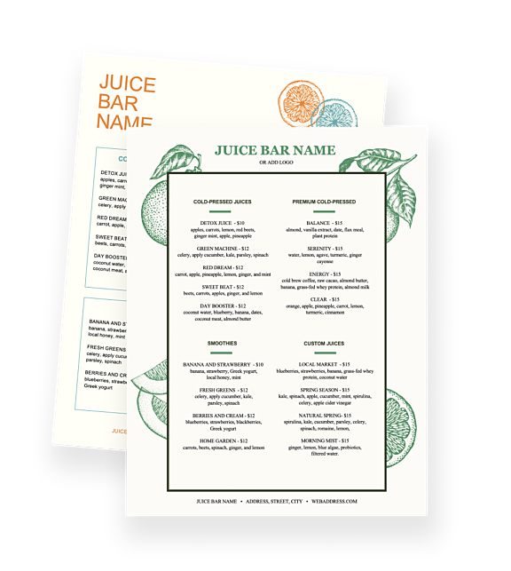 Free Juice Bar Menu Templates Toast Toast POS