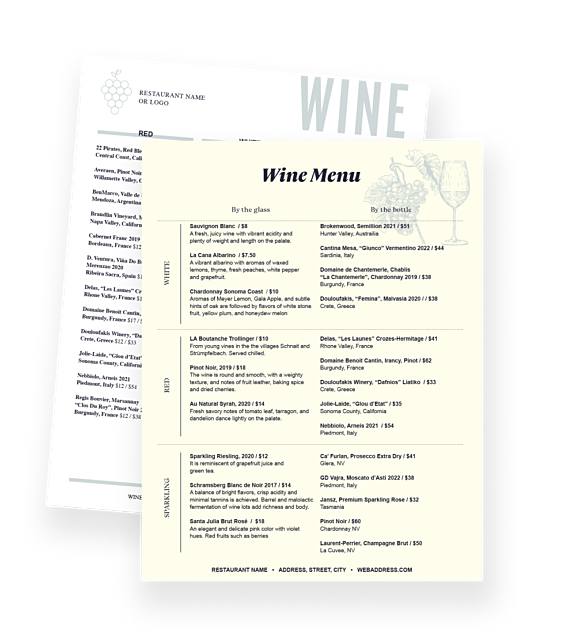 Free Wine Menu Templates | Toast | Toast POS