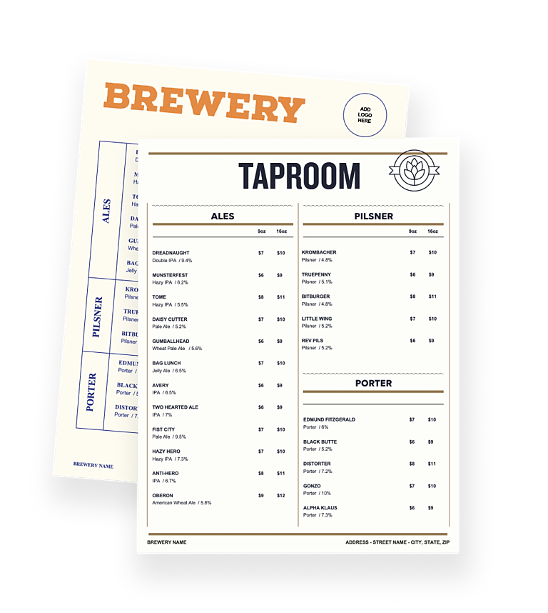 Free Brewery Menu Templates Toast Toast POS