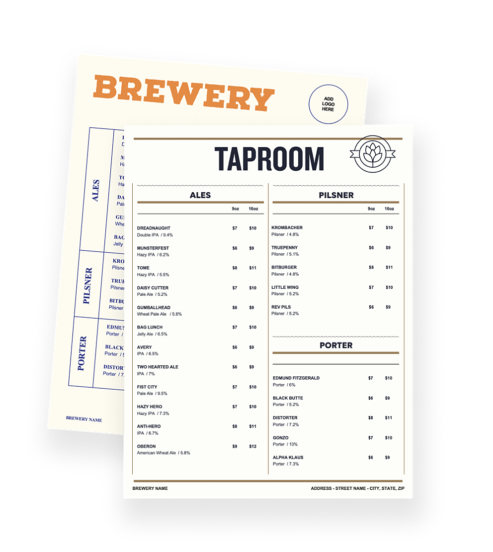 Free Brewery Menu Templates | Toast | Toast POS