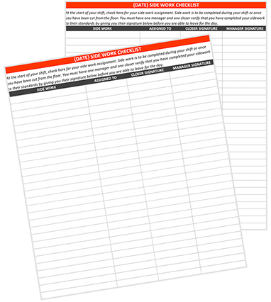 Server Side Work Checklist Template