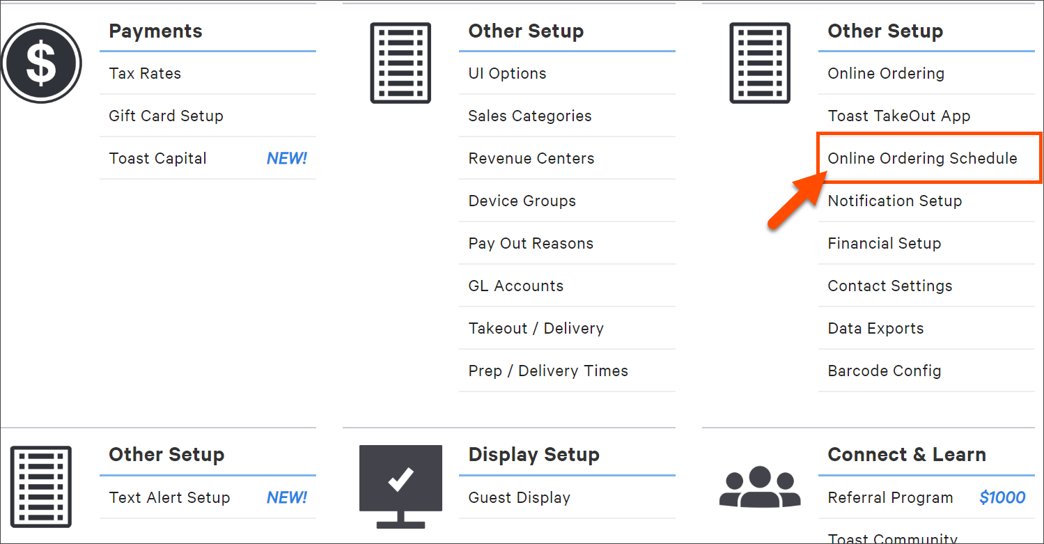 Setting Online Ordering Hours Toast POS