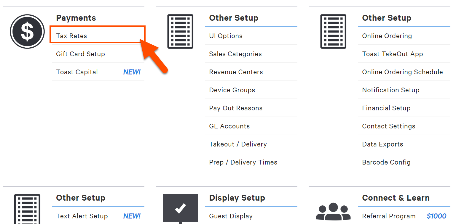 Setting Tax Rates Toast POS
