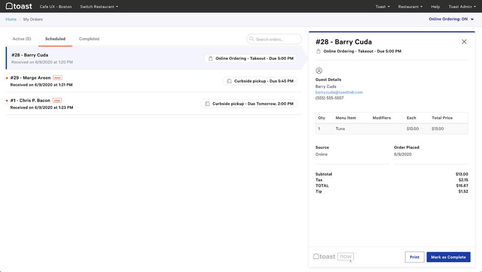 Managing Orders and Printing Receipts Toast POS
