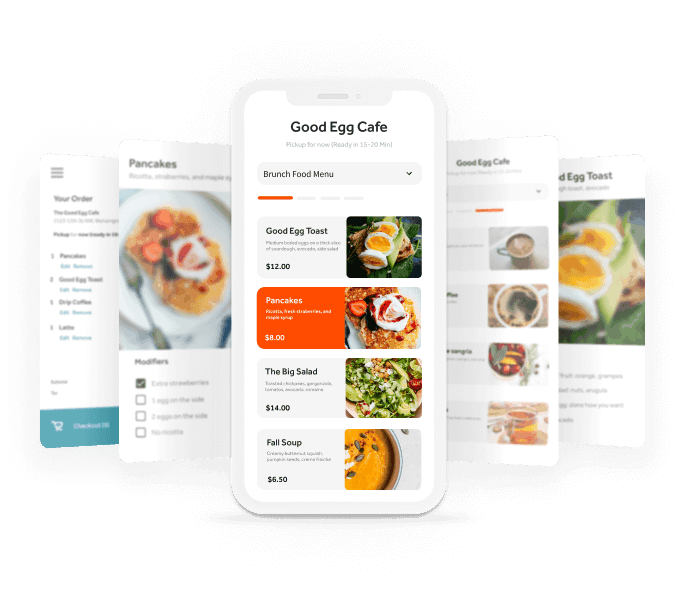 Online ordering app screens