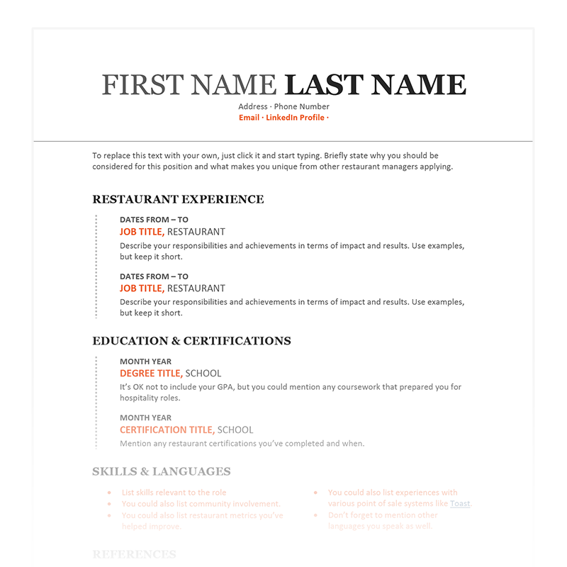 Manager Resume Template