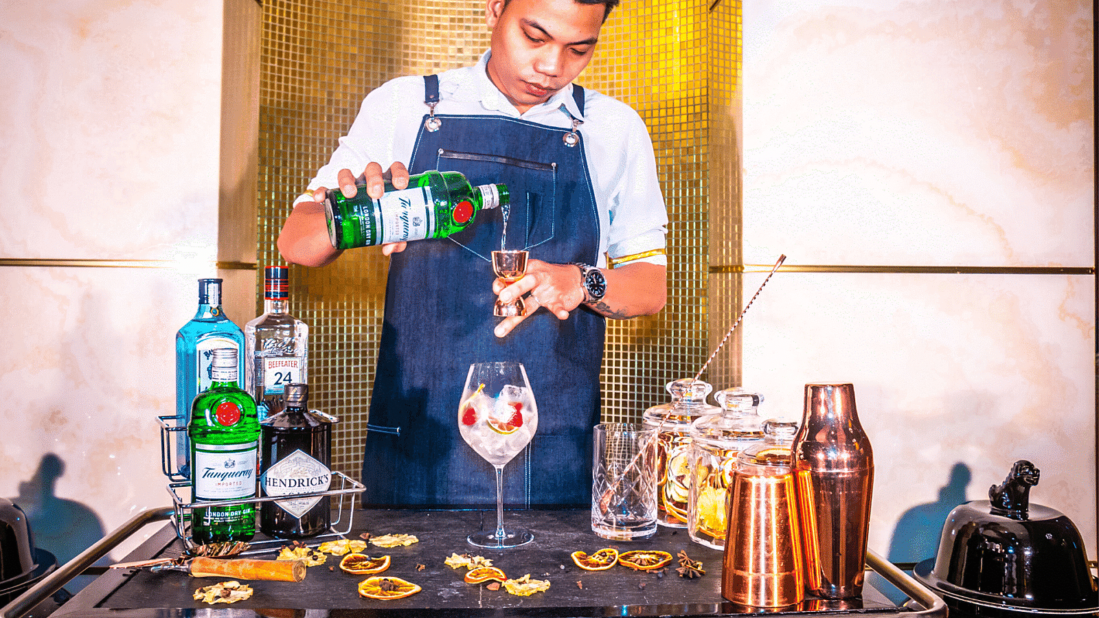 Bartender making cocktails